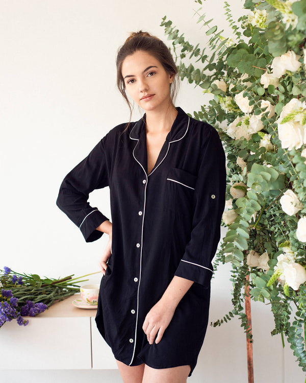 Pijama camisón negro - Blanco